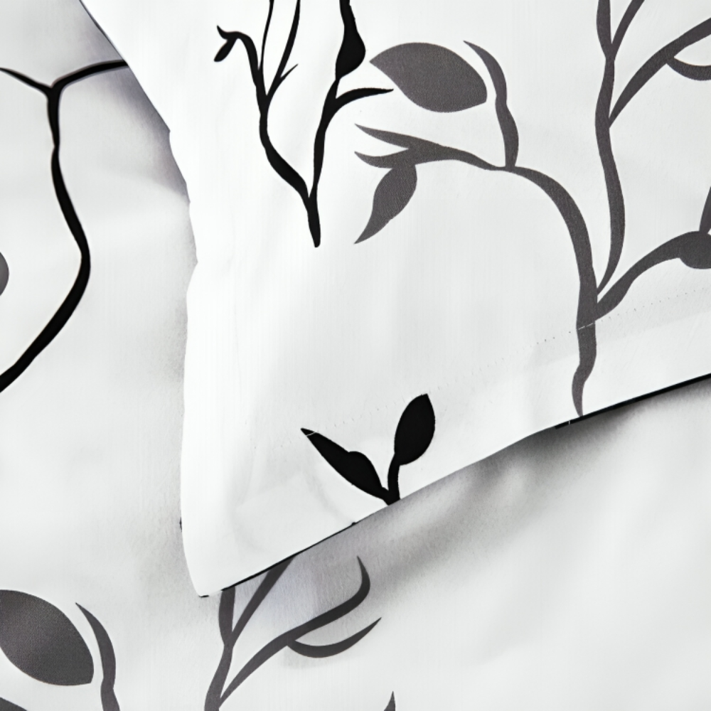 B&W Floral - 100% Pure Cotton Duvet Cover Set