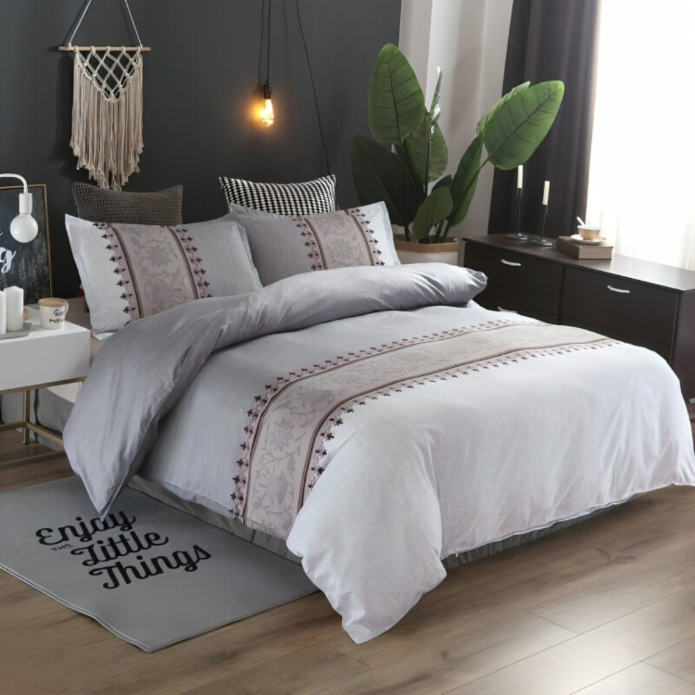 Bohemian Grey Ultra Soft Printed Quilt Duvet Cover Set
