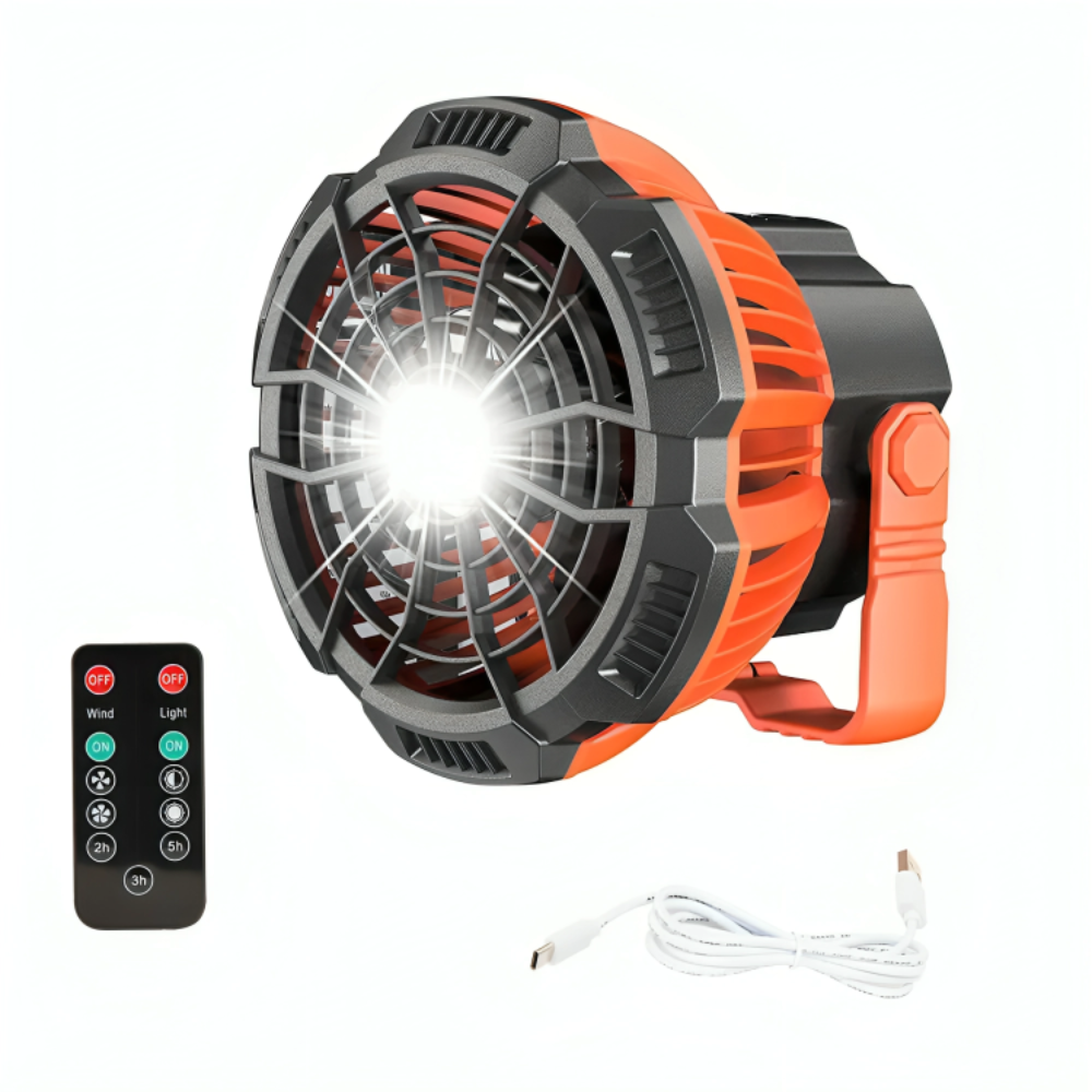 Portable Camping Fan with Light | Remote Control