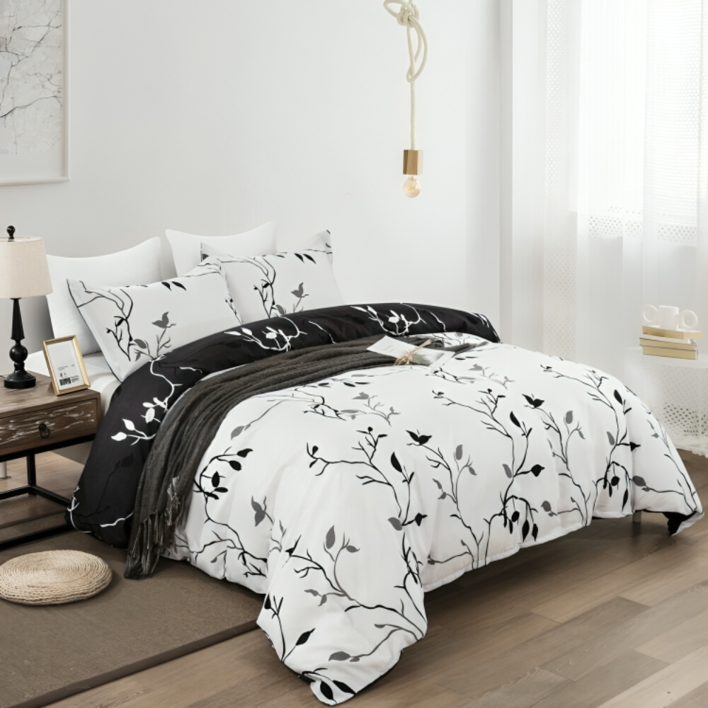 B&W Floral - 100% Pure Cotton Duvet Cover Set