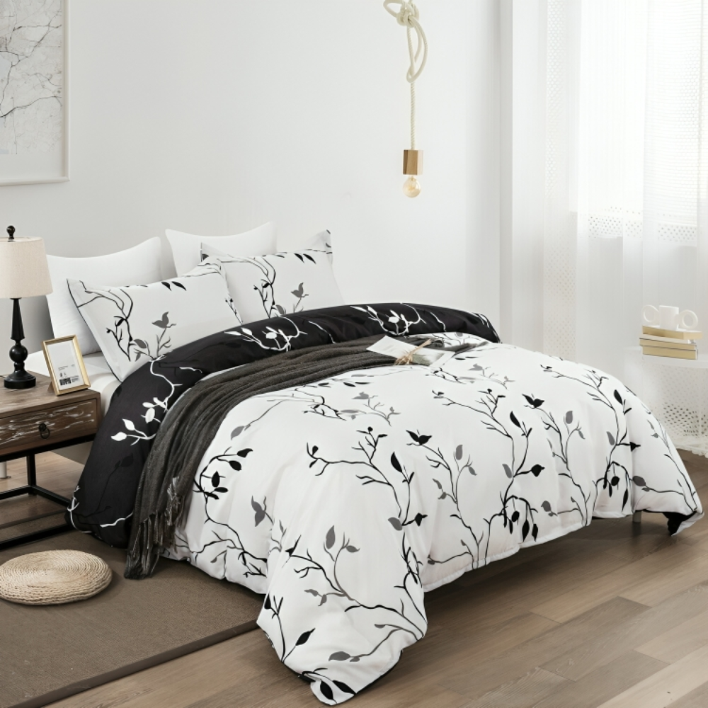 B&amp;W Floral - 100% Pure Cotton Duvet Cover Set