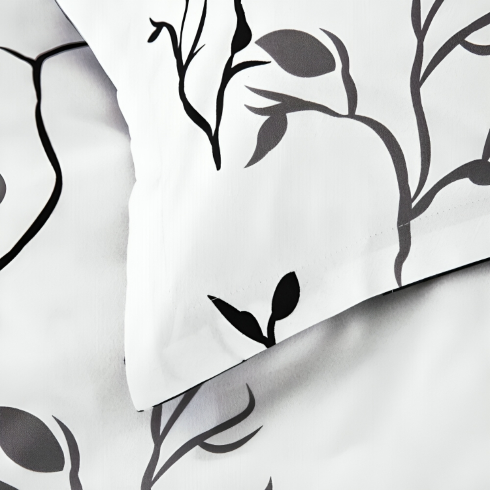 B&amp;W Floral - 100% Pure Cotton Duvet Cover Set