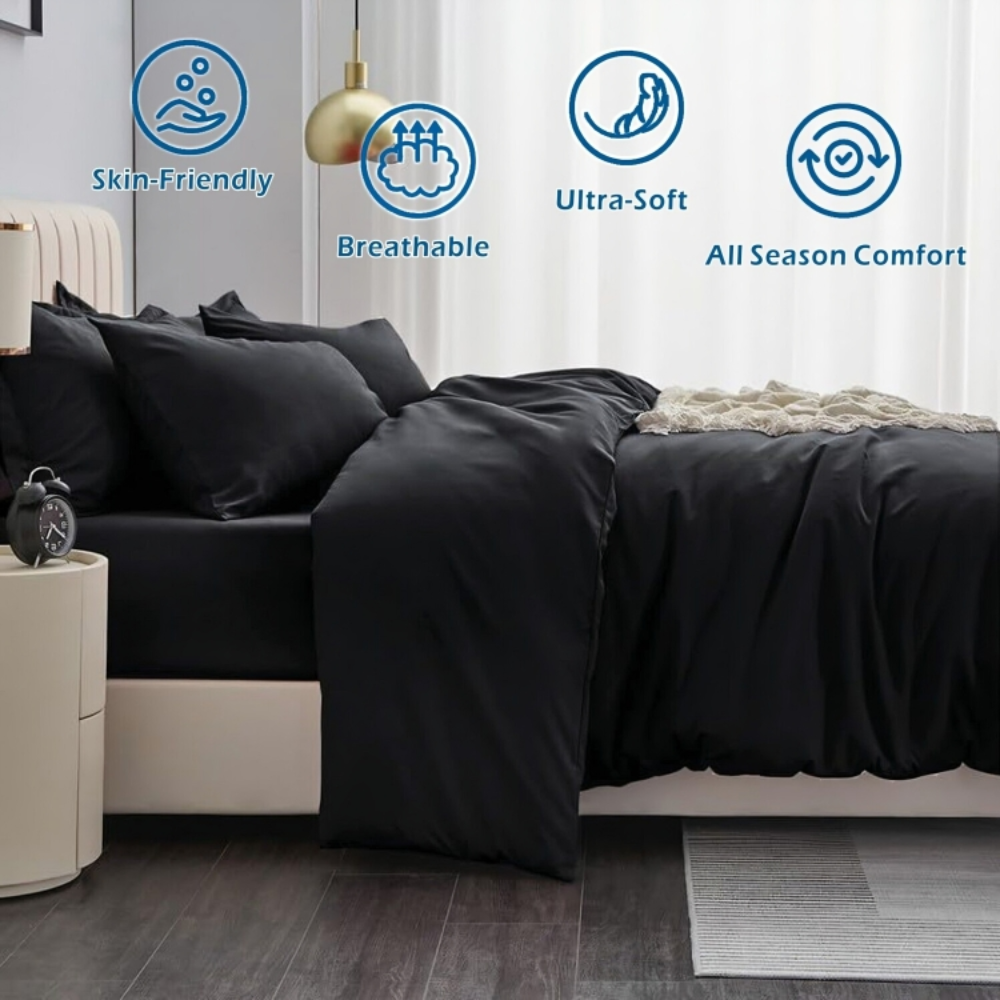 SoftLux™ Quilt Duvet Cover Set - Black