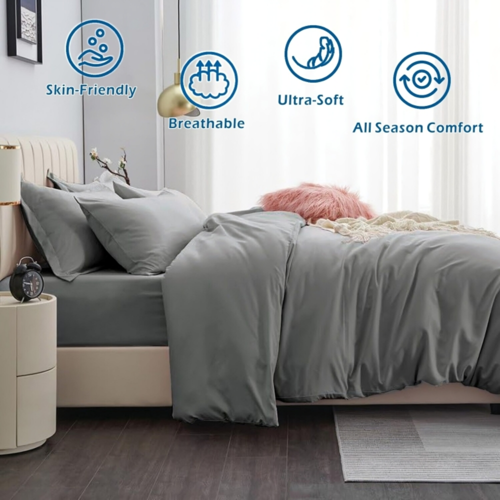 SoftLux™ Quilt Duvet Cover Set - Grey
