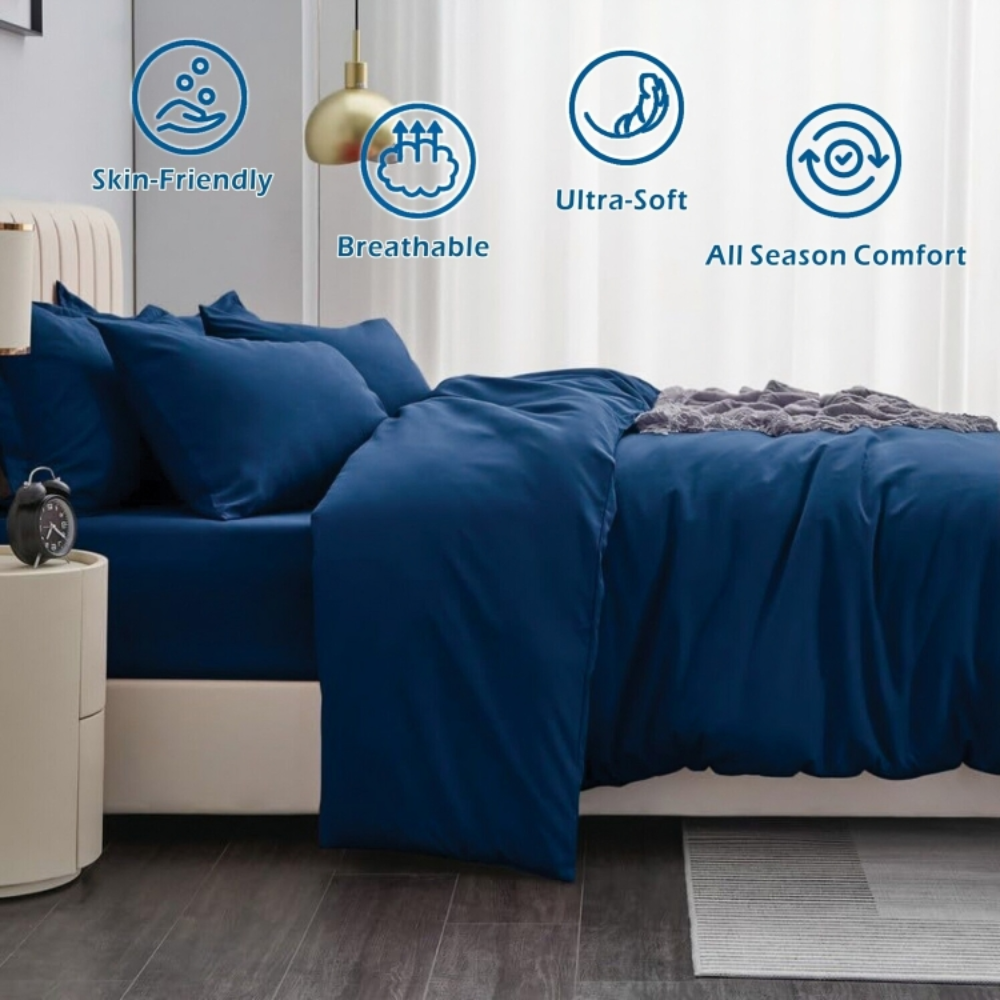 SoftLux™ Quilt Duvet Cover Set - Navy