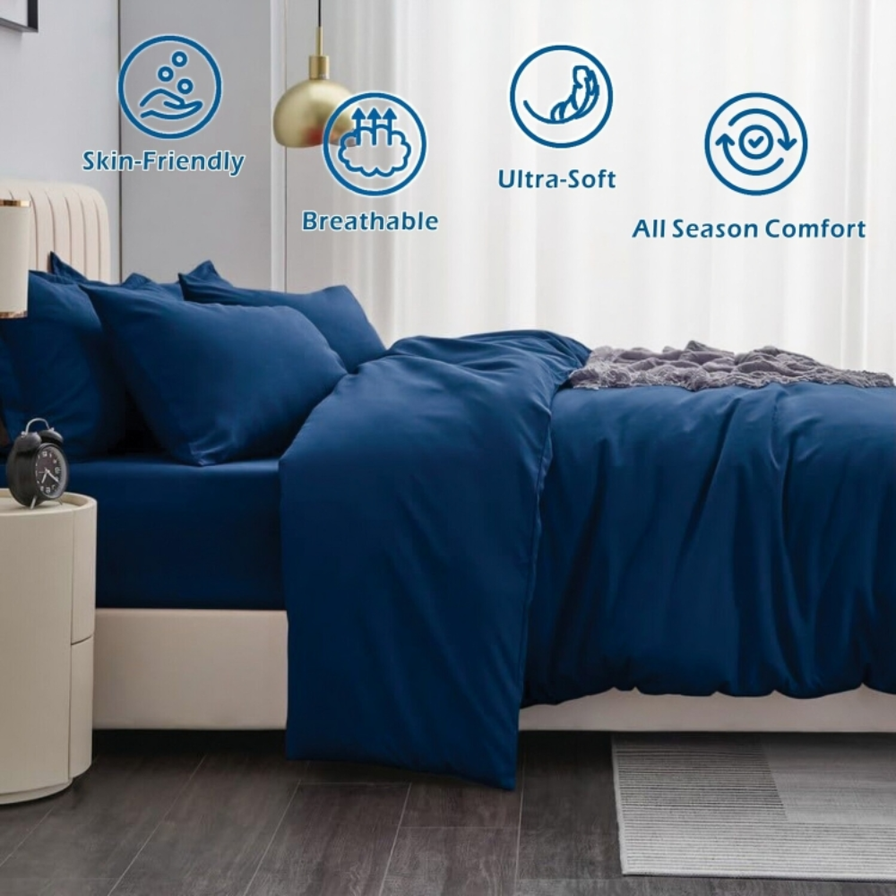 SoftLux™ Quilt Duvet Cover Set - Navy | 30% OFF TODAY